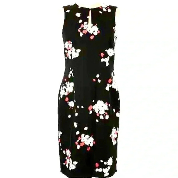Ann Taylor Black Floral Sleeveless Dress Size 8 Pink Red Orange White Sheath - Picture 1 of 6